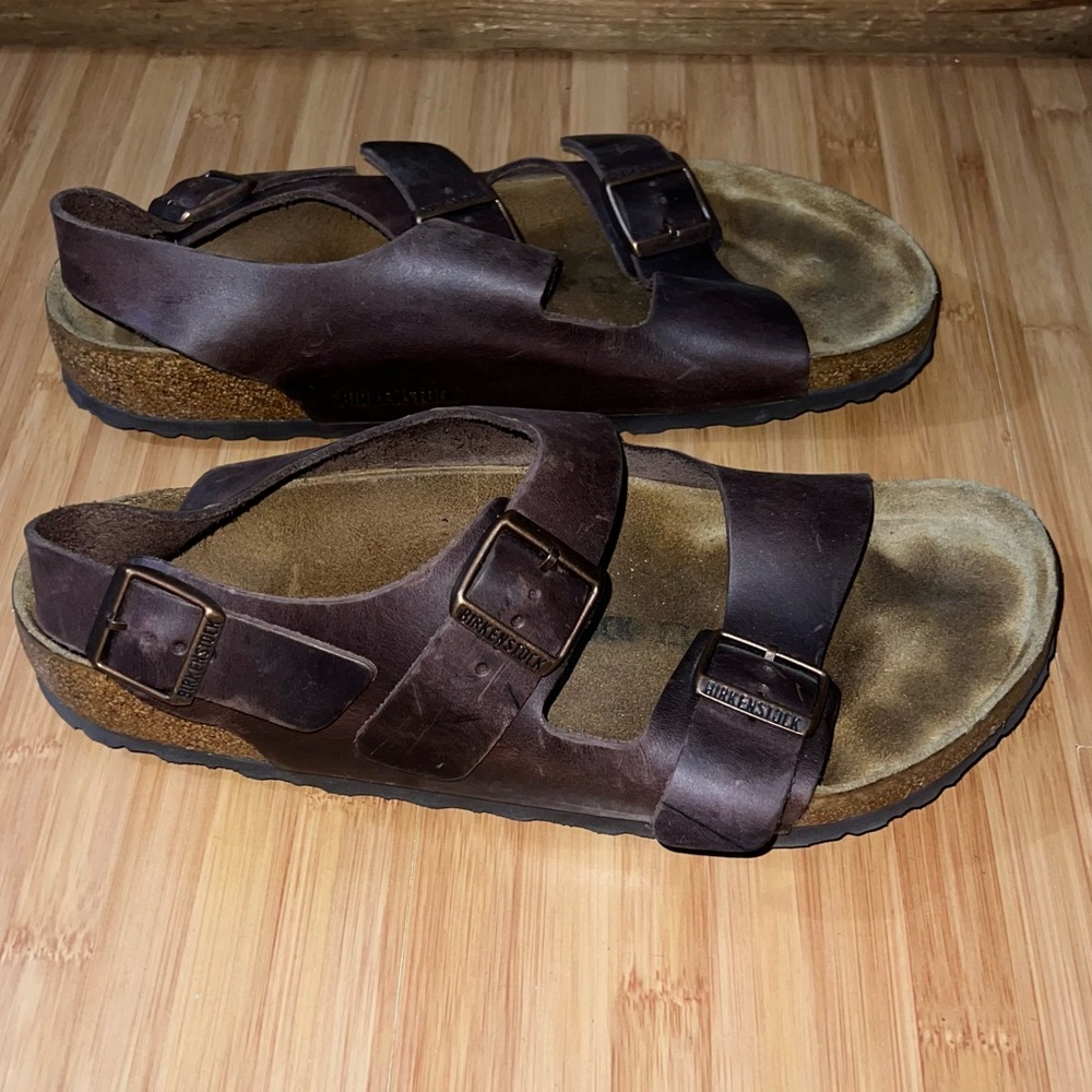 Birkenstock Milano Oiled Brown Leather Sandals Sz 12 EU 45